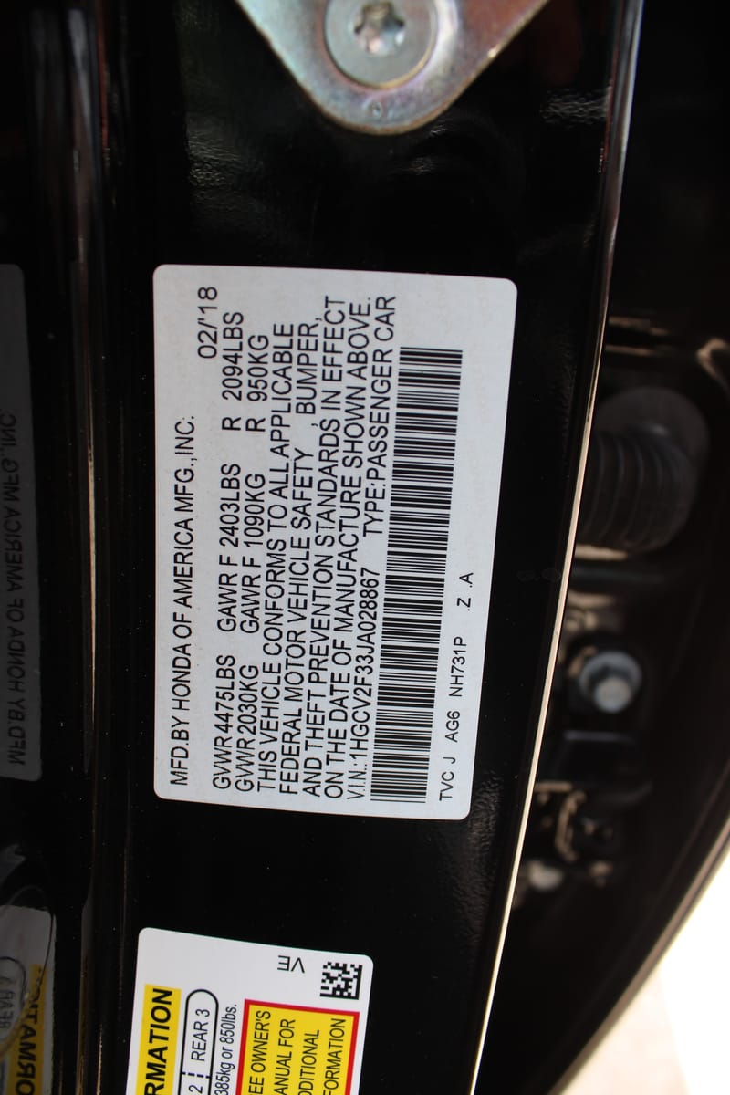 2018 HONDA ACCORD - HON028867