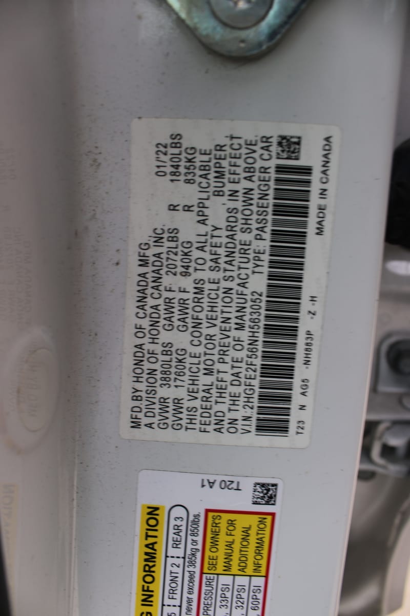 2022 HONDA CIVIC - HON563052