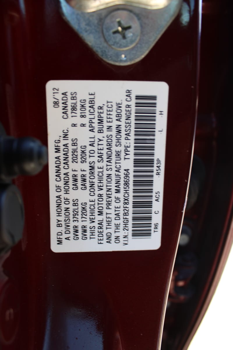 2012 HONDA CIVIC - HON586964C