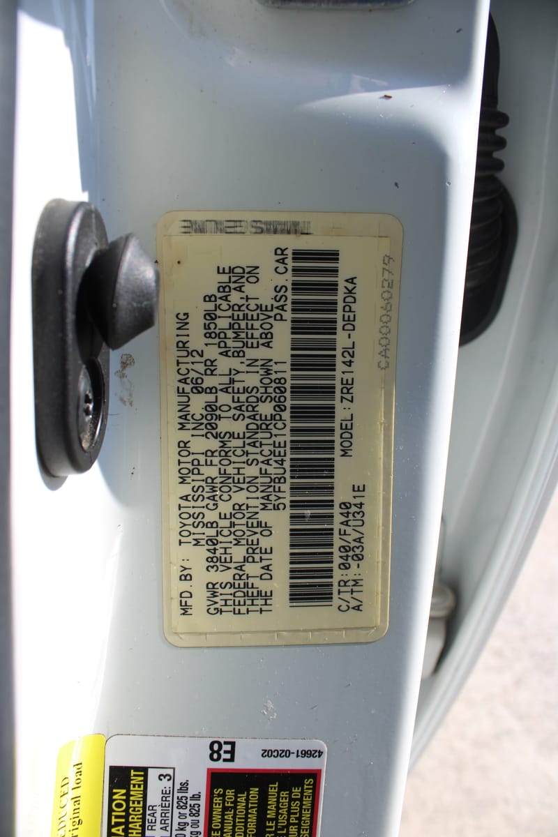 2012 TOYOTA COROLLA L - TOY060811C