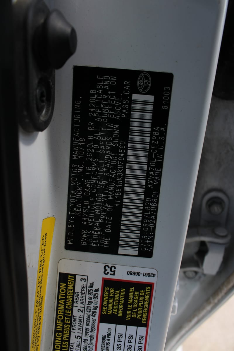 2019 TOYOTA CAMRY - TOY704560B